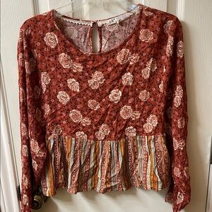 Boho Floral Long Sleeve Top - Red